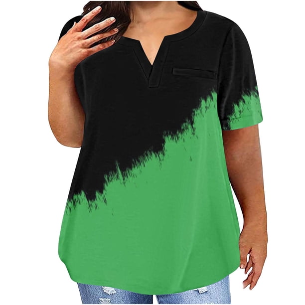 Camisetas Casuales de las Mujeres Largo Casual Impreso Cuello Redondo Suelto Top, Camiseta de Verano de Manga Corta