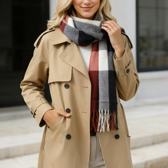 Winter Plaid Knit Wrap for Everyday Use Durable Soft Acrylic Blend Oversized Shawl for Outdoor Travel Comfort