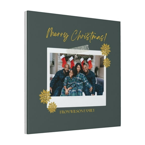 Custom Canvas Prints Gold Green Simple Merry Christmas Personalized Photo Image Collage DIY Framed Kit Wall Art Picture Room Decor 18x18 inch