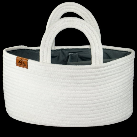 Baby Diaper Caddy, Portable Organizer For Changing Table, Nursery Essential Storage Basket Bin, Car Caddy For Baby Wipes, Basket for Gifting (White)