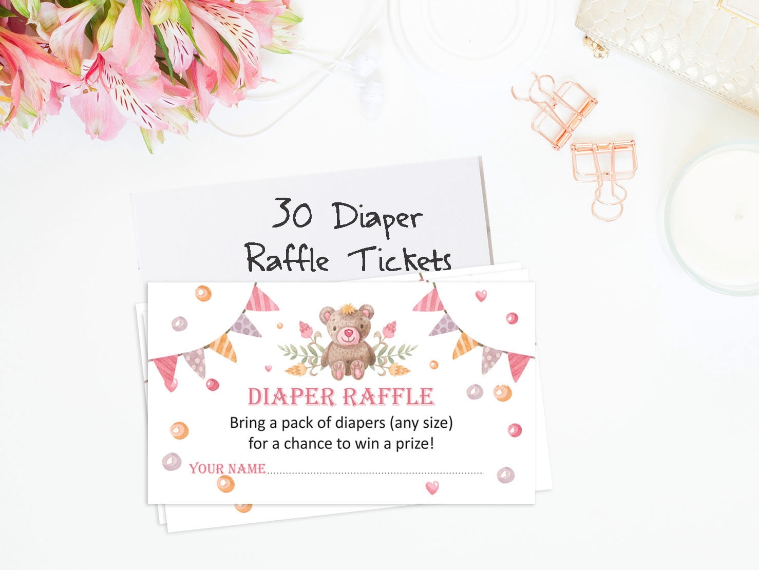 Inkdotpot 30Teddy Bear Baby ShowerDiaper Raffle Ticket Lottery Insert Cards Supplies Games For Baby Shower Party Bring A Pack Of Diapers To Win Favors Gifts And Prizes
