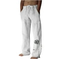 thumbnail image 2 of Lilgiuy Men's Summer Cotton Linen Wide Leg Pants Printed Lace Up Leisure Sports Holiday Pants for Hawaiian Beach Vacation, 2 of 5