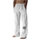 thumbnail image 2 of Pantalones largos de verano para hombre, de algodón y lino, con pierna ancha, estampados, con cordones, para deportes y vacaciones, 2 of 6