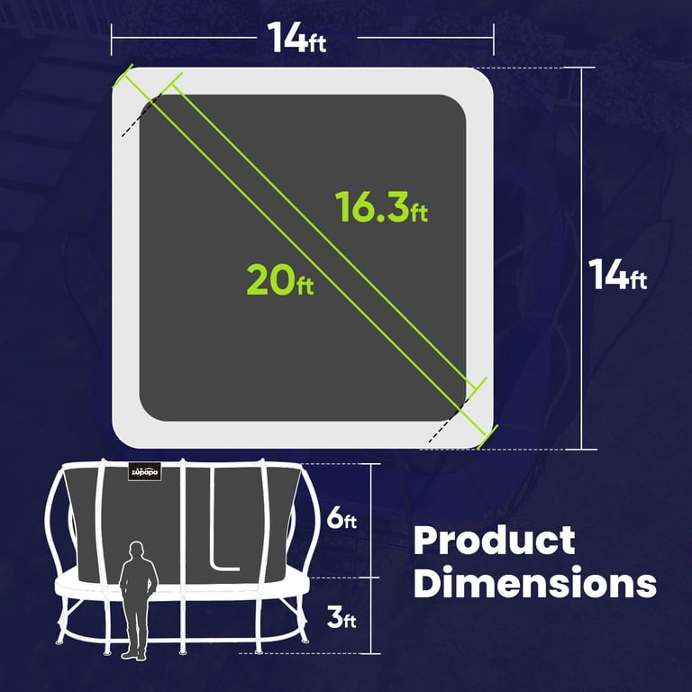 Zupapa 14x14 FT Square Trampoline for Kids & Adults, Outdoor Heavy