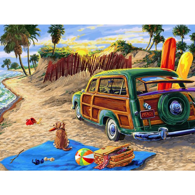 Cuadros Decorativos 5D Kit Rhinestone DIY Playa Vacaciones Coche Full Round Drill Diamond Painting Craft Likrtyny embutido en tela