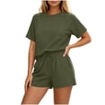 thumbnail image 2 of Gytharion 2 Piece Women's Summer Casual Outfits Soild Color Breathable Sets Round Neck Short Sleeve Tees with Drawstring Shorts, 2 of 6