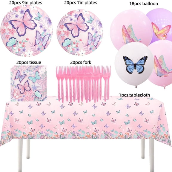 99 PCS Butterfly Birthday Party Supplies Disposable Paper Plates, Napkins