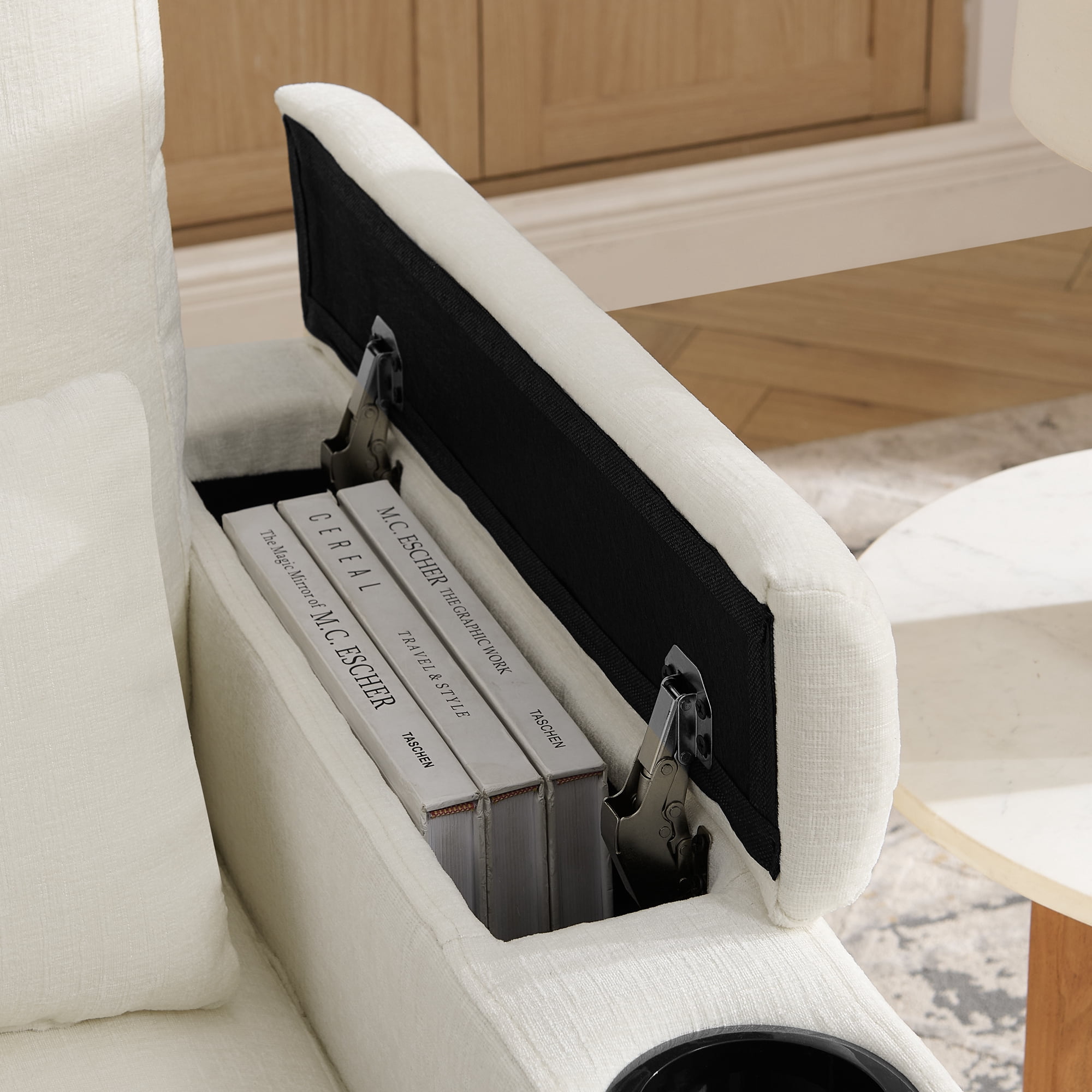 Recliner Chair with Adjustable Backrest, Cup Holders, USB Charging Port, Phone Stand, Arm Storage and Storage Ottoman