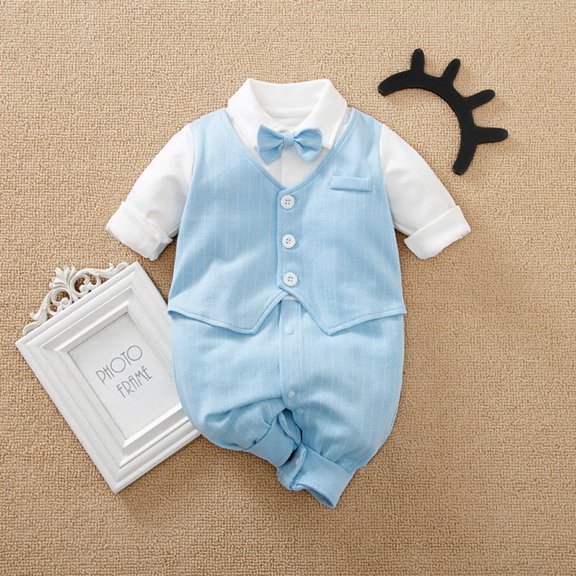 Hushies Baby Boy Gentleman Jumpsuit, Baby Blue, 18-24M