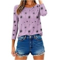 thumbnail image 7 of Sriper Three Quarter Sleeve Crew Neck Tops for Women,Cute Slim Fit 3/4 Sleeve Shirts,2025 Fall Tops & Blouses,Tunic Pullover,Business Casual Outfits,Camisetas Mujer Ofertas Purple 2X, 7 of 7