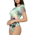 thumbnail image 2 of Gaeub Tropical Summer Palm Women'S Short Sleeve One Piece Swimsuit Sexy High-Waisted Bodysuit For Swimming, Beach, Sports - Small, 2 of 9