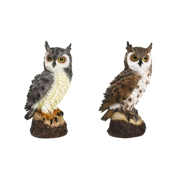 2x Espantapájaros De Pájaro De Señuelo De Búho Con Cuernos Realistas Para Adorno De Estatua De Jardín De Patio