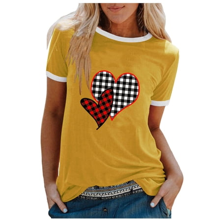 ZHOUCHANKIDS Women s Fashion Casual Printed Loose Fit Short Sleeve Tee Pullover Blouse Tops Comfortable Daily Wear Yellow L