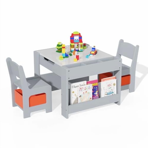 Studyset Kids Art Table and Chair Set, 3 in 1 Activity Table with 2 Chairs, Bookshelves, Drawers and Detachable Tabletop, Toddlers Craft Table Art Desk for Home Daycare Playroom