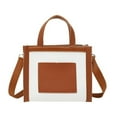 thumbnail image 1 of Women Handbag Large Capacity Contrast Color Buckle Closure Portable Handle Detachable Strap Daily Collocation Multi Purpose Women Faux Leather Tote Purpose Handbag Fashion Accessories, 1 of 11