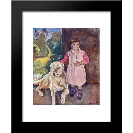 Katya with a dog 20x24 Framed Art Print by Pyotr Konchalovsky