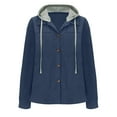thumbnail image 4 of TFEOQRY Women's Winter Corduroy Cardigan Jacket New Casual Solid Color Button Hooded Drawstring Outwear Long Sleeved Top Jacket Pocket Blue, 4 of 6