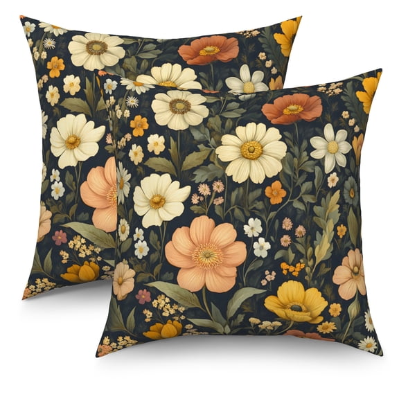 Vintage Boho Floral Throw Pillow Covers 18x18 Set of 2,Spring Flower Linen Pillow Cases for Sofa Couch Bedroom Decor