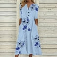 thumbnail image 1 of Robe de Plage Femme Décontractée à Manches Courtes Robes Taille Empire Robe sous le Genou Poches, 1 of 5