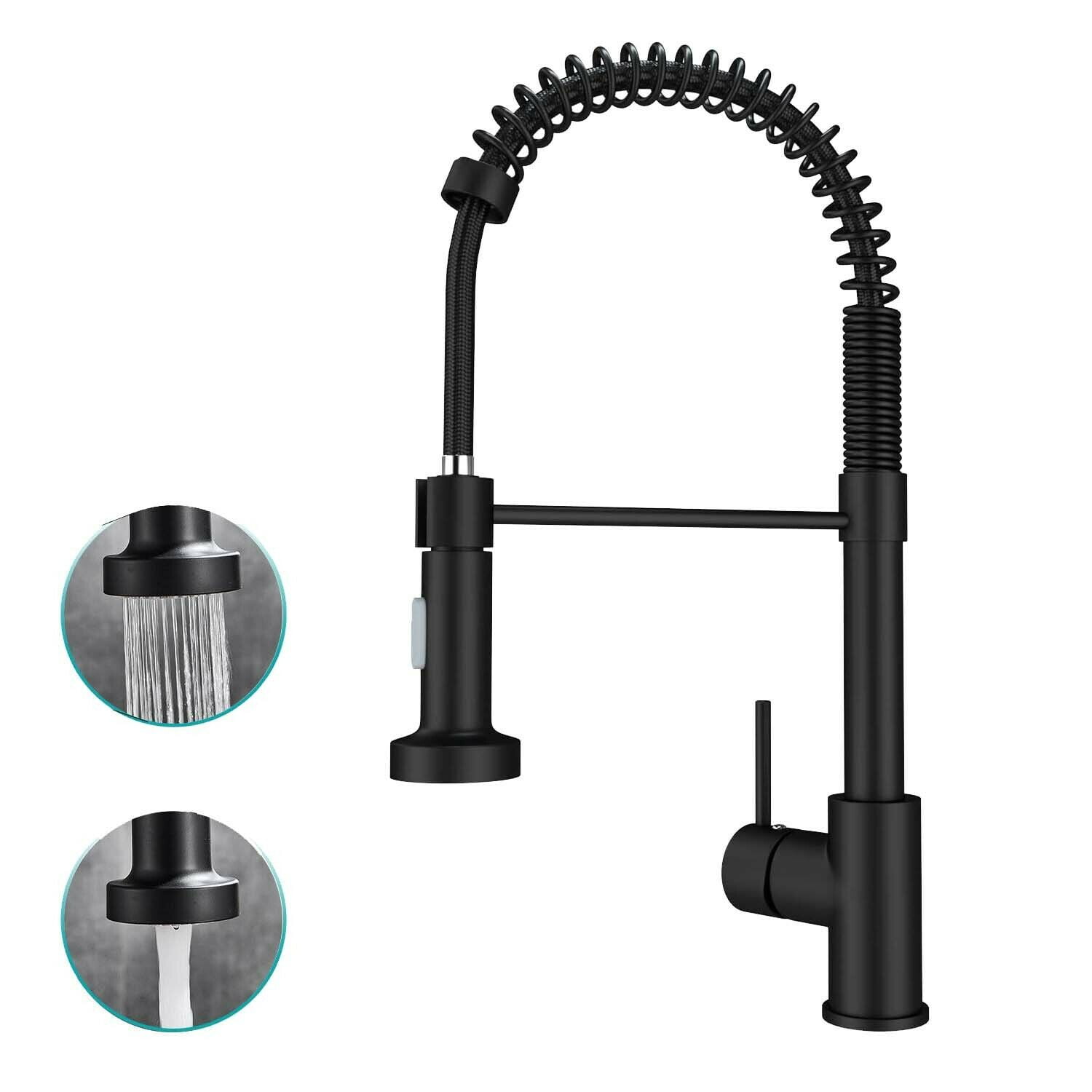 Senlesen Matte Black Kitchen Sink Faucet Single Handle Pull Down Sprayer Mixer Tap
