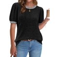 thumbnail image 3 of Women'S Textured Shirts Tops Short Cap Sleeve Shirts Loose Fit Summer Outfits Black XL, 3 of 9