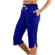thumbnail image 1 of Pantalones capri de color liso y cintura media para niñas: pantalones informales elásticos y estilizantes, 1 of 5