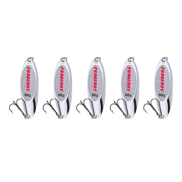 5 cucharas de pesca para lubina, cebos de metal verticales para agua dulce y salada. Plata 60g
