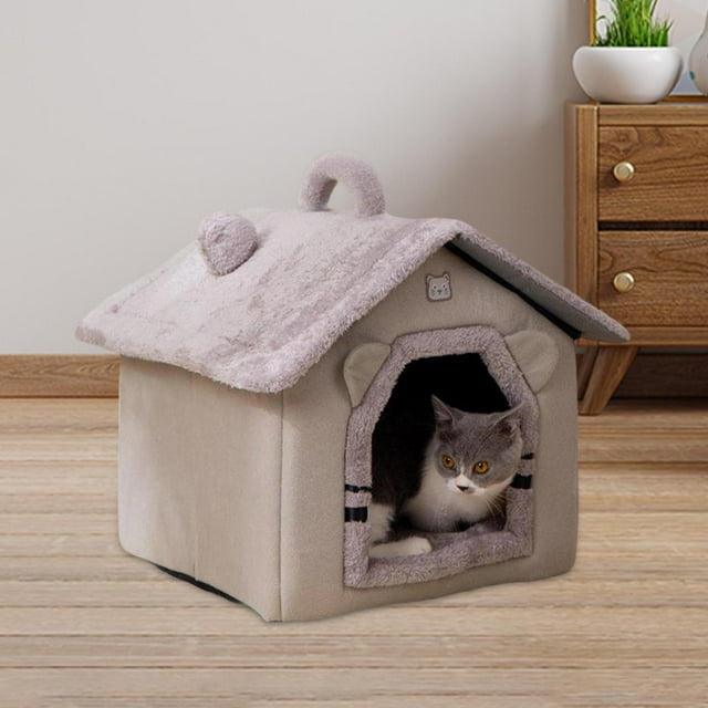 Casa para gatos, cama portátil para mascotas, cómoda perrera, accesorios para mascotas, cueva para gatitos, casa para perros, cabaña escondida, cama Gris