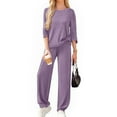 thumbnail image 4 of Stichou Womens 2 Piece Lounge Sets Knitted Outfits Pajamas Tops Comfy Elastic Waist Pants Fall Winter Loungewear Suits Purple XL, 4 of 6