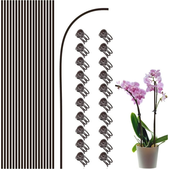 20 Pieces Metal Plant Stakes with 20 Pieces Orchid Clips,Bexikou Orchid Support Sticks and Clips,Flexible Garden Plant Stakes for Supporting Stems Vines Stalks Grow Upright