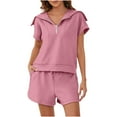 thumbnail image 2 of Hrsba Solid Color 2 Piece Set for Women Half Zip Collared Short Sleeve Top and High Waisted Shorts Fashion Active Summer Outfits, 2 of 4