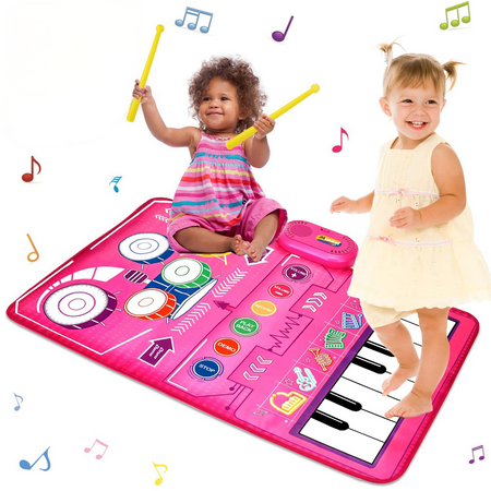 Musical Mat Baby Toys for 1 Year Old Kids, 2 in 1 Musical Toys Toddler Piano & Drum Mat with 2 Sticks, Baby Musical Mat, Gifts for 1 2 3 Year Old Boys Girls