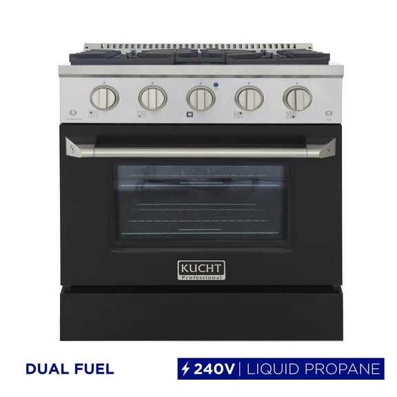30 in. 4.2 cu. ft. Dual Fuel Range Propane Gas Sealed Burners in Black.