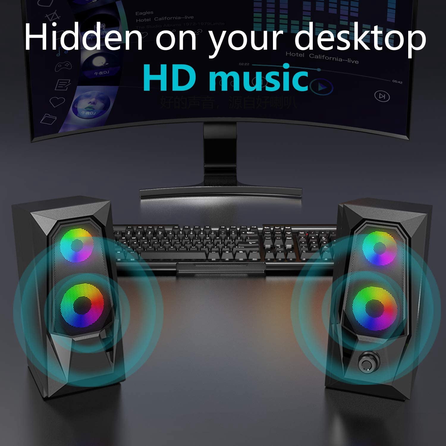 Computer Speakers,Rgb Color Led Light-Emitting Speakers,Stereo Subwoofer Computer Speakers,Usb2.0 Channel Pc Speakers