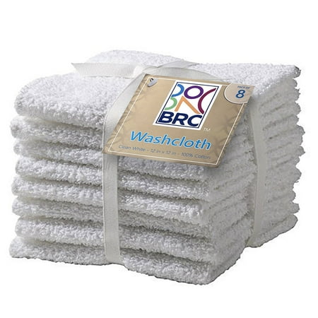 BRC Washcloths -White 12x12 - 100% Pure Ringspun Cotton Terry - 8 Pack - Looks Great - Easy Care Machine (Best Way To Wash Clothes)