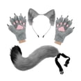 thumbnail image 1 of Conjunto de diadema con orejas de animal, cola y guantes para disfrazarse y decorar para cumpleaños Gris, 1 of 9