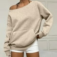 thumbnail image 2 of WTOBBY Women's Casual Fashion Solid Color Off-Shoulder Long Sleeve Loose Sweatshirt with Pockets, Trendy Design for Women, Comfortable and Stylish for Everyday Wear,Khaki 2XL, 2 of 7