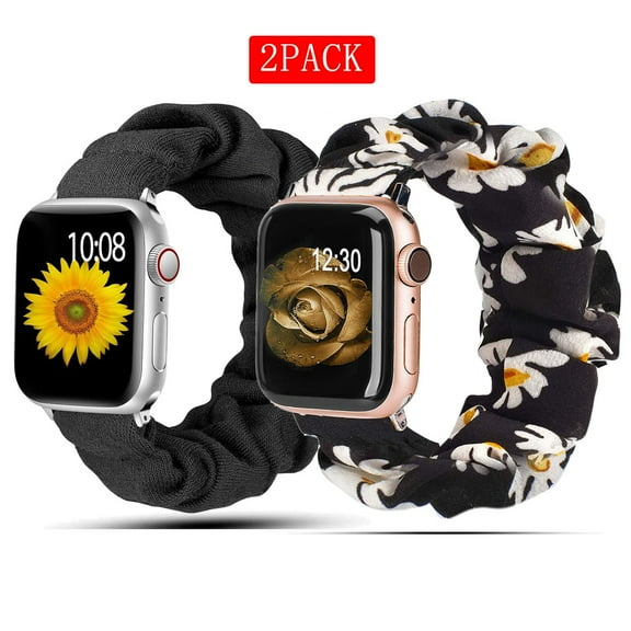 2 Packs Scrunchie Bands for Apple Watch Bands 38mm 41mm 45mm 42mm Scrunchies Soft Pattern Printed Fabric Wristband Bracelet Women Elastic Scrunchy iWatch Bands 40mm 44mm Series 3 2 1 SE 7 6 5 4