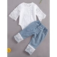 thumbnail image 3 of Springcmy Baby Girls' Outfits Set Lace Romper Suit Lace Floral top with Long Demin Pants, 3 of 6