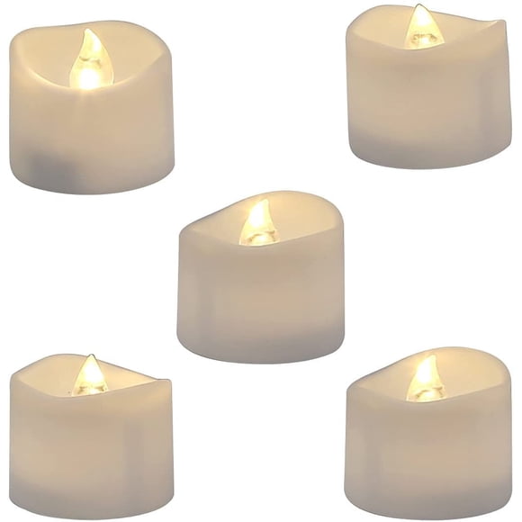 Pack of 12 Realistic and Bright Flickering Bulb Battery Operated Flameless LED Tea Light for Seasonal & Festival Celebration, Electric Fake Candle In Warm White and Wave Open