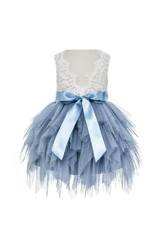 Tiered Tulle Lace Back Flower Girl Dress Beauty Pageant Junior Bridesmaid Gown for Toddlers LG6 3