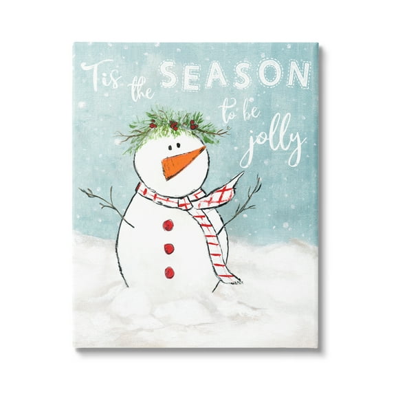 Stupell Industries Tis the Season Snowman Holiday Painting Gallery Wrapped Canvas Art Print Wall Art, 16 x 20