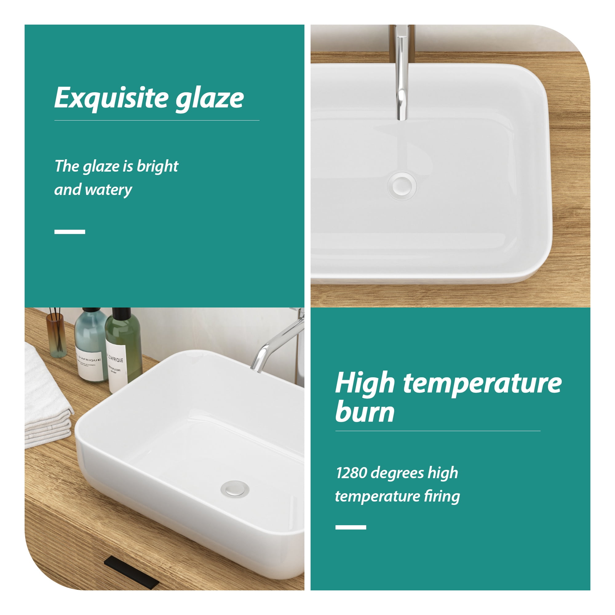 20"×15"×5.5" White Ceramic Rectangular Countertop Bathroom Sink