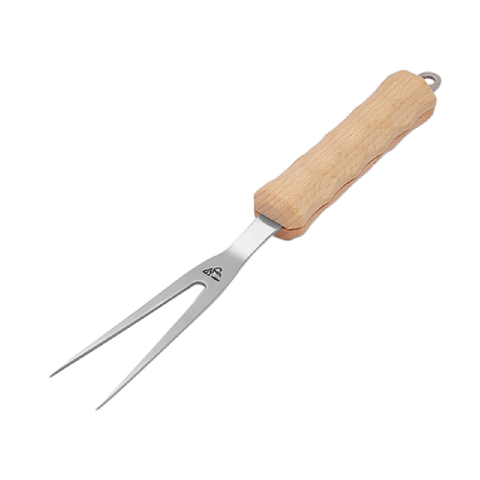 Barbecue Grill Fork Wooden Handle Tool Reusable Utensil Portable