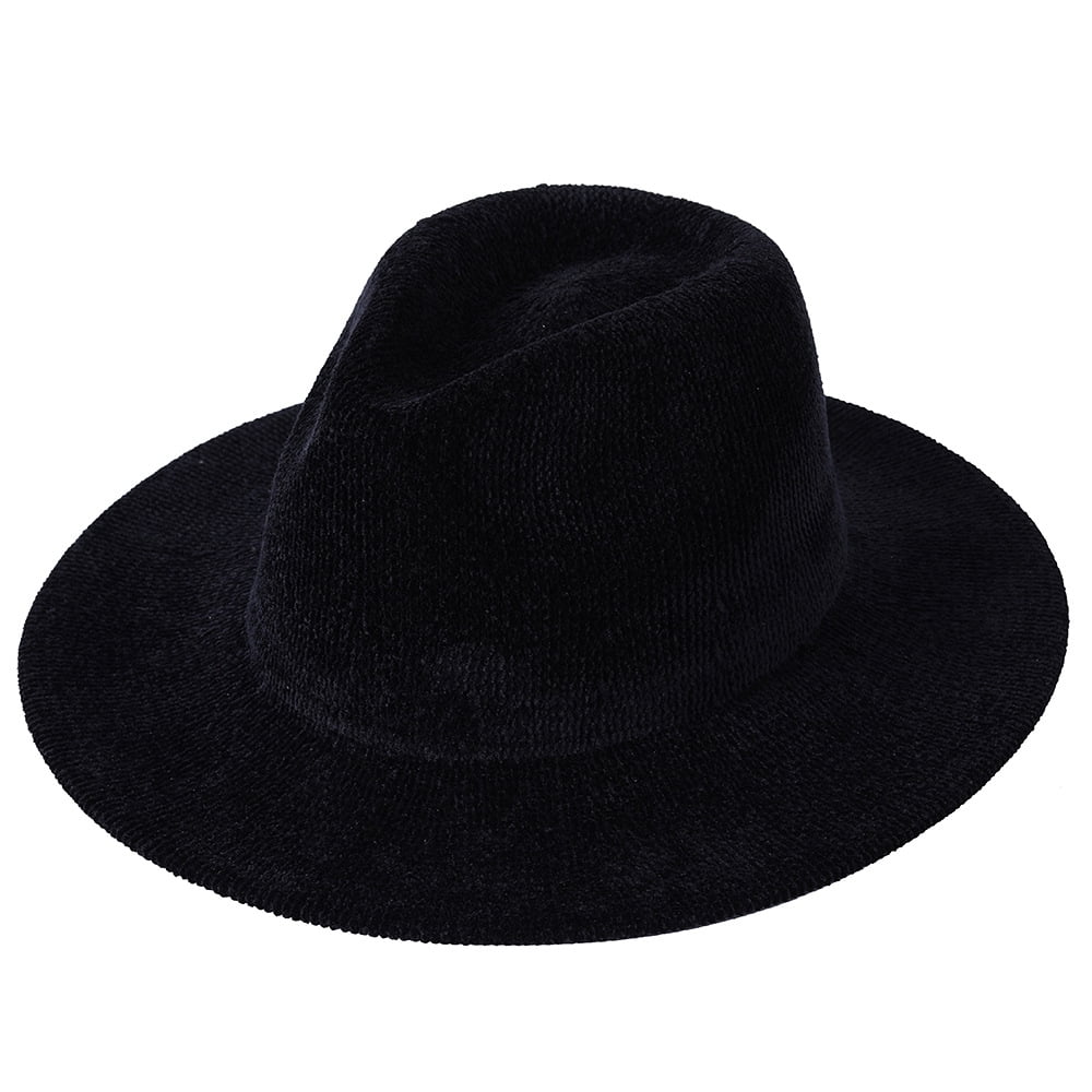 esafio Women Retro Wide Brim Wool Fedora Hat Floppy Panama Hat,Black