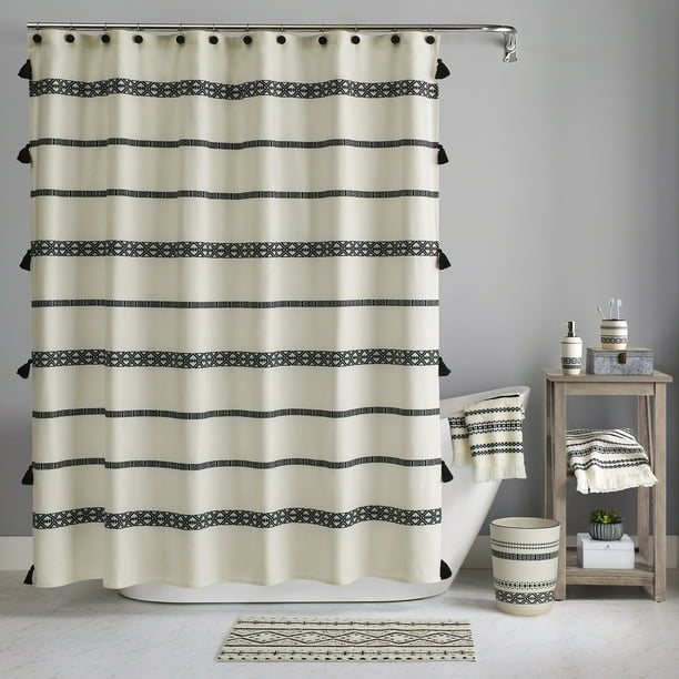 boho shower curtain black and white