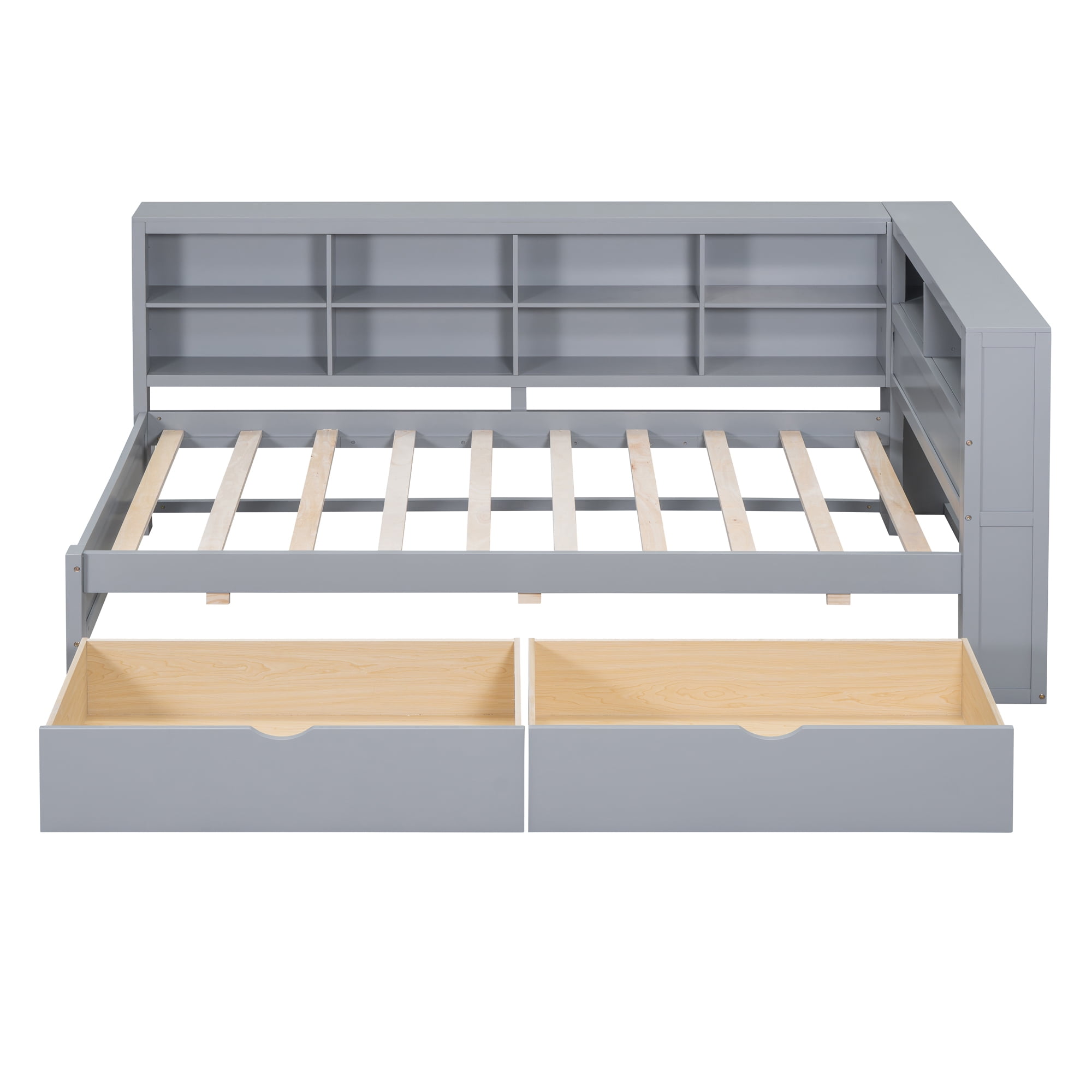 Mintazer Twin Daybed with Storage Headboard & Charging Station, 2 Drawers & Shelves for Kids Bedroom, Grey