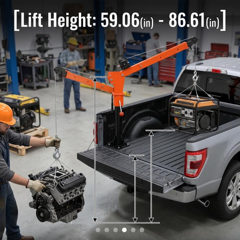Muweixin 2000LBS 12V Pickup Truck Crane, 1100LBS Capacity 360° Rotatable with Electric Winch, Extendable Boom for Engine, ATV, Boat Lifting