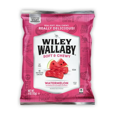 Wiley Wallaby Watermelon Licorice Candy, 4 oz. Bag, Contains Wheat & Soy