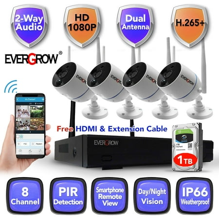 2020 H265+ 8CH Long Range IP 1080P CCTV Camera Security System with 4 pcs IP Outdoor IR Night Vision Home Security Camera System White (Wireless Supporting iPhone & Android) (CAM-WIFI-4CH-2MP-4)